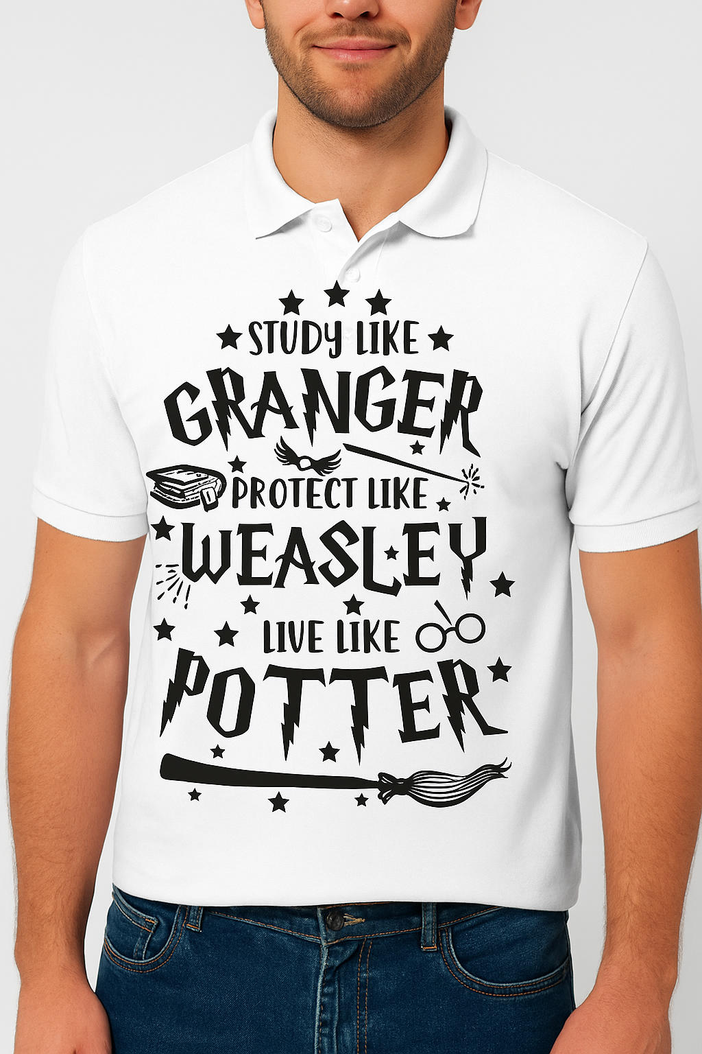 Wizard Vibes Polo – Granger, Weasley & Potter Edition